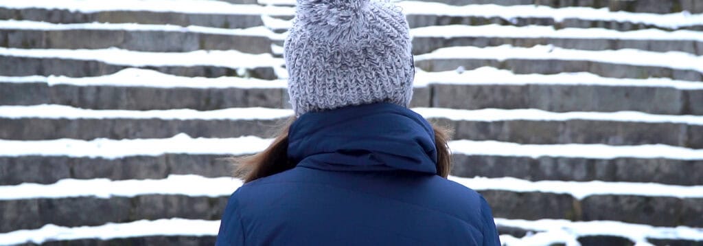 Dangerous snow covered steps